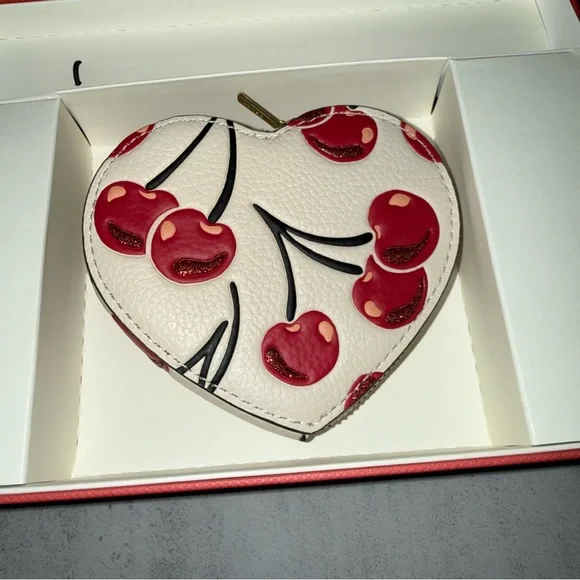 Coach Red Cherry Heart Coin Purse Glovetanned Leather - NWT - Picture 5 of 6